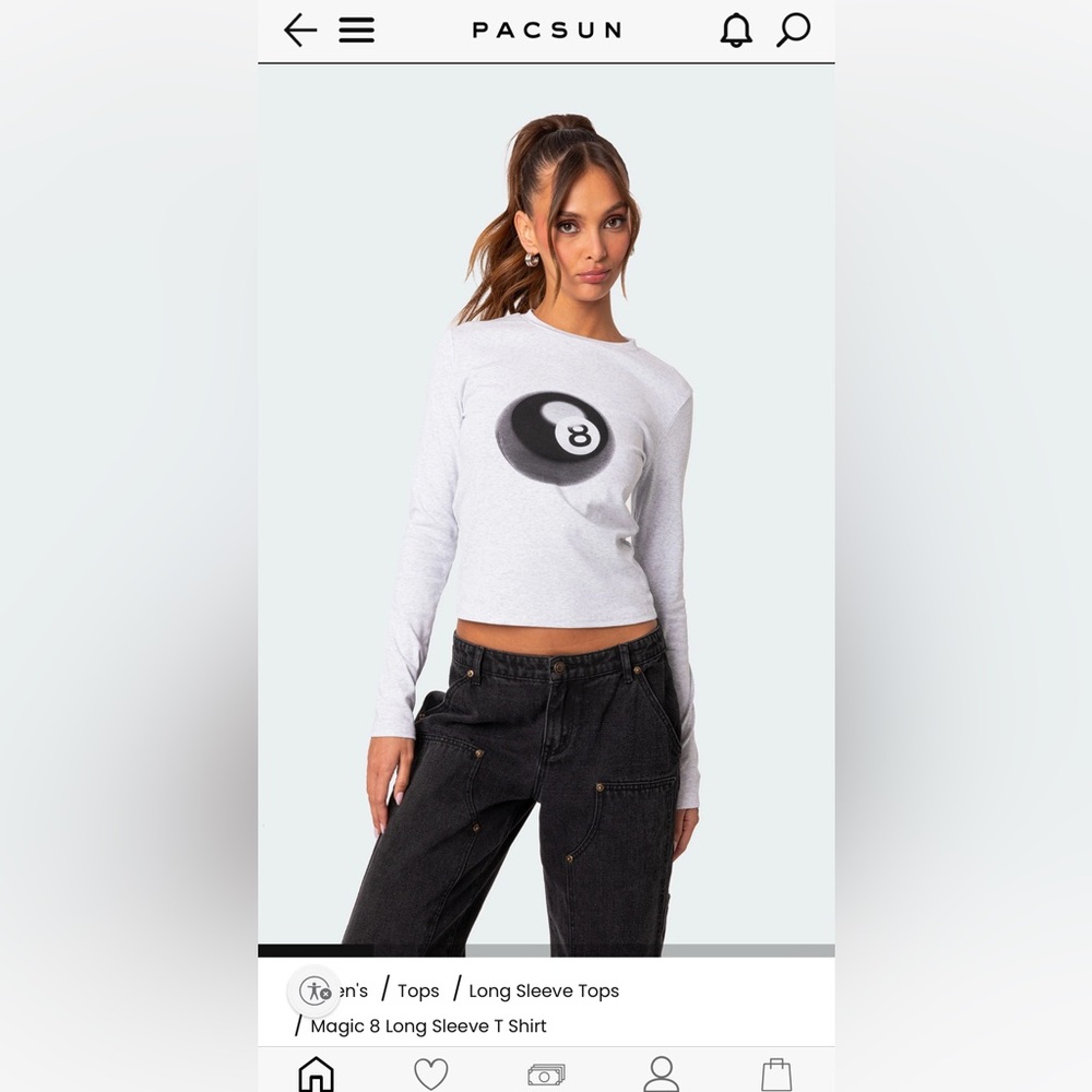Edikted White Long Sleeve Top with 8-Ball Graphic